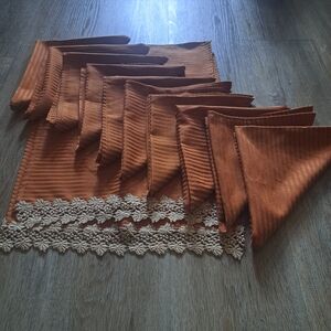 Lots of 12 Rust / Orange Beige Table Napkins Decorative Trim Mixed With Plain